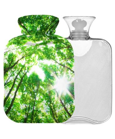 NAANLE hot water bottle with cover green forest tree of life Transparent hot water bottle heat bottle for back pain relief handfoot warmer neck warmth and cold therapy 2l