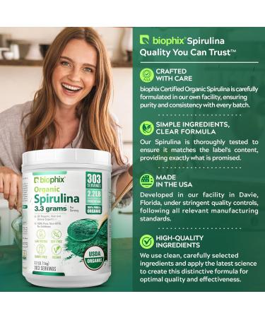 biophix Organic Spirulina Powder 2.2 Lbs 100% Pure Spirulina Blue Green Algae Powder Vegan Non GMO Non-Irradiated USDA Certified Best Protein Superfood - Buy Online on GoSupps.com