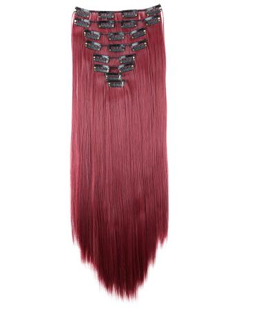 CAISHA by PRETTYSHOP XXL 24" 8 Pieces Set Clip In Extensions Hair Extension Hairpiece Straight Burgundy Red CES10 burgundy red #118 CES10