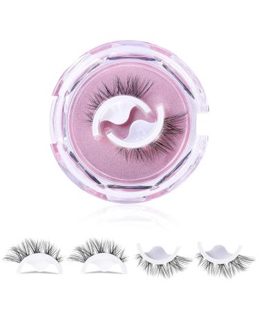 1 Pair Self Adhesive Eyelashes Reusable False Eyelashes Pre Glued Eyelashes Stick on Eyelashes Natural Lashes Fake Long Thick Fluffy Eyelashes No Glue Needed