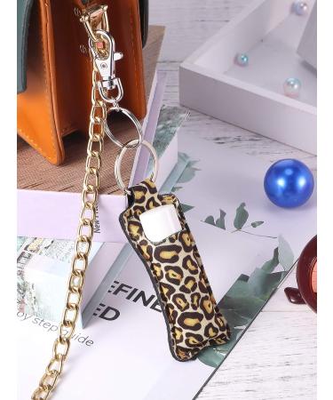 Cow Print Lipstick Holder Keychain Sleeve Set with 10 Metal Chains - Leopard Style - Buy Online on GoSupps.com