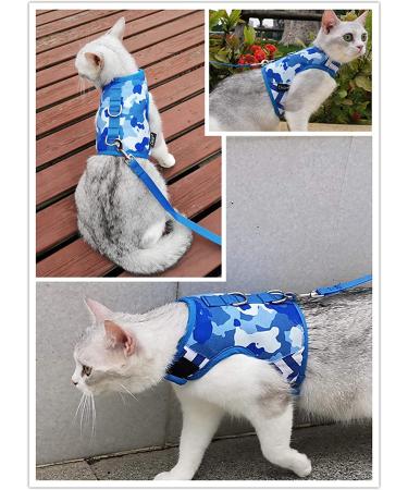 Yizhi Miaow Adjustable Cat Harness and Leash in Blue Camo - XL 11LBS - Escape Proof Vest Harness for Stylish Cat Walking - Buy Online on GoSupps.com