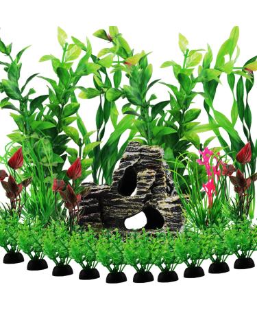 QUOZUO 20 pieces aquarium artificial plants decoration green aquarium plastic plants with resin aquarium cave fish tank accessories - Buy Online on GoSupps.com