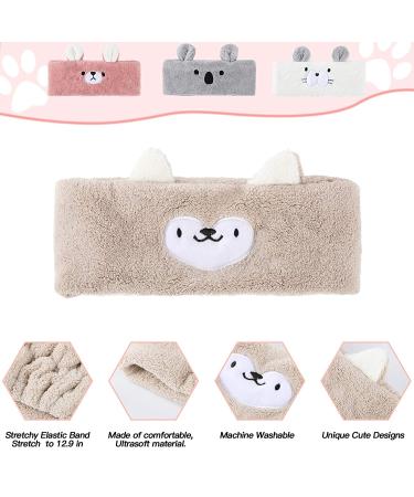 4-Piece Animal Face Wash Headband Set for Women and Girls - Coral Fleece Spa Headbands with Plush Ears - Adorable Animal Style - Buy Online on GoSupps.com