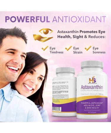 Astaxanthin 10 mg Antioxidant Supplement - Pure Haematococcus Pluvialis Microalgae Extract - 60 Capsules for Immune Support - Buy Online on GoSupps.com