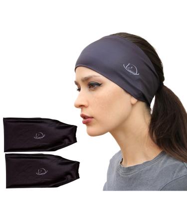 myMareCo Equestrian Headbands for Women, Under Riding Helmet Bands, Sportswear Wide Hair Wrap Suitable for Use with Bike Helmets, Yoga & Hiking 2 Pack Black
