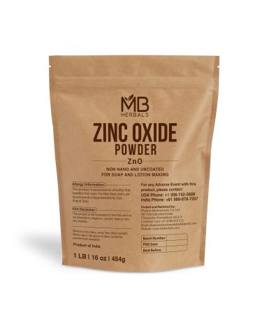 MB Herbals Zinc Oxide Powder 1 lb / 16 oz (454 Gram) | Uncoated & Non-Nano | Pharmaceutical Grade | For DIY Sunscreen Lotion & Diaper Rash Cream