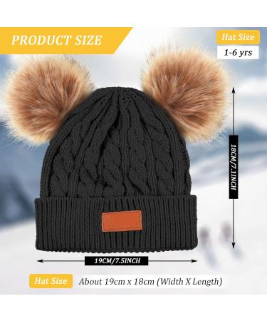 Kids Winter Pom Pom Hat Set - 3 Piece Knitted Ski Beanie Cap for Boys & Girls 1-3 Years Old - Black, Khaki, Pink - Buy Online on GoSupps.com