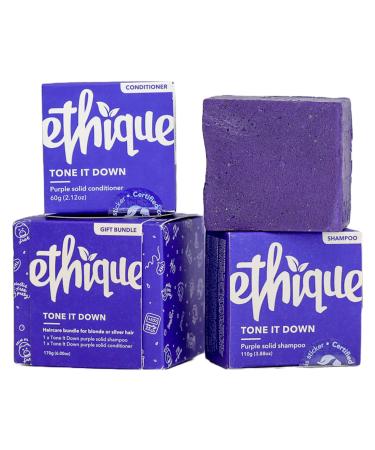 Ethique Tone It Down Gift Bundle for Blonde Hair - Sulfate Free, Natural, Eco-Friendly, Sustainable, Plastic Free - Purple Shampoo Bar & Purple Conditioner Bar
