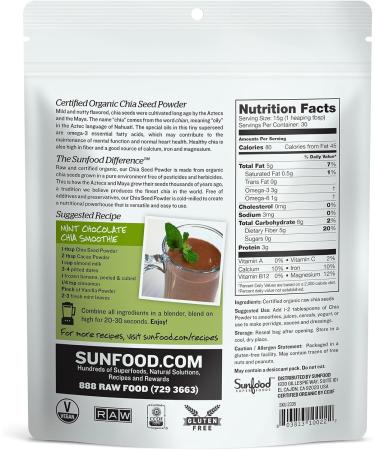 Organic Chia Seed Powder - Raw, Cold Milled, 1 lb - Bulk Superfood by Sunfood - Buy Online on GoSupps.com