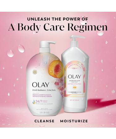 Olay Body Wash for Women Fresh Radiance 24/7 Skin-Loving Freshness Visibly Radiant Plant Based Cleansers Vitamin B3 & Antioxidant Blend For All Skin Types Peach & Cherry Blossom Scent 35 fl oz - Buy Online on GoSupps.com