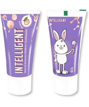 INTELLIGENT Enzymatic Kids Toothpaste White Healthy Teeth for Baby and Toddler, Natural Non-Foaming Infant Tooth Paste, Sulfate-Free, Fluoride-Free, Mint-Free ( Peach - 2 pcs x 1.37 Ounce)