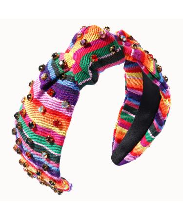 HEIDKRUEGER Knot Headband Mexican embroidered Fiesta Headband Colorful Rhinestone Hairband Mexican Party Hair Accessories (Cinco de Mayo 2)