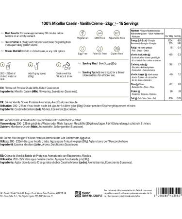 THE PROTEIN WORKS 100% Micellar Casein Protein Powder | Slow Release Protein Shake | Amino Acids | Promotes Recovery | Vanilla Cream | 2kg - Buy Online on GoSupps.com