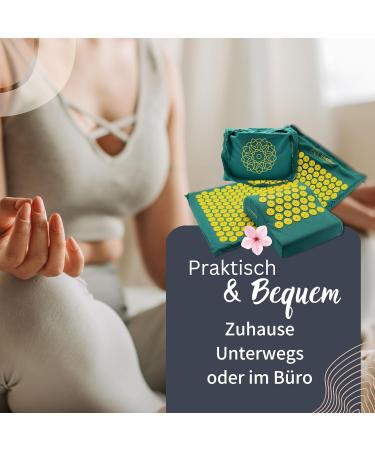 Acupressure Mat with Pillow for Beginners - Memory Foam Comfort 100% Cotton Cover - Battery Compound Green 68x42 cm - Ultimate Relaxation - Buy Online on GoSupps.com