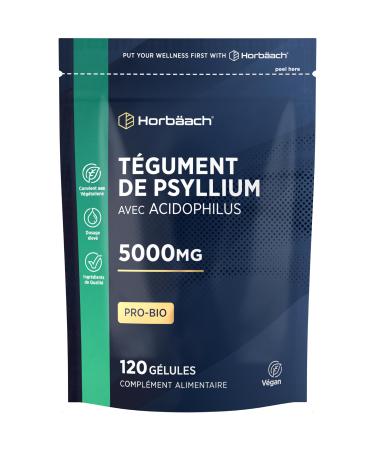 Psyllium Blond Gelules 5000mg avec ProBio Acidophilus | 120 Gelules V g taliennes | Psyllium Husk Fibre | Horbaach