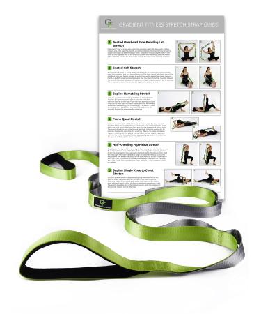 Gradient Fitness Stretching Strap for Physical Therapy, 12 Multi-Loop Stretch Strap 1" W x 8' L, Neoprene Handles, Physical Therapy Equipment, Yoga Straps for Stretching, Leg Stretcher Green/Gray