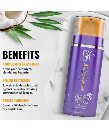 GK HAIR Global Keratin Bombshell Purple Leave In Cream - 3.4 Fl Oz/100ml | Conditioning Treatment for Blonde Hair, Controls Frizz, Removes Brassiness - Buy Online on GoSupps.com