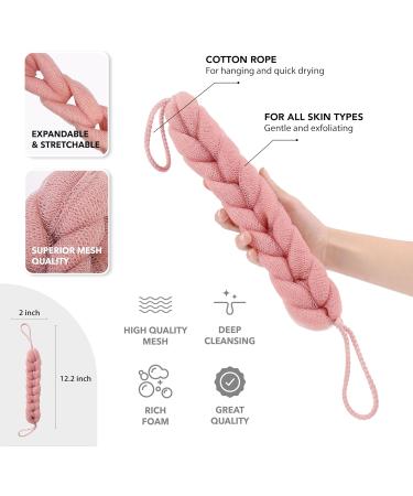 TADA Natural Beauty Back Loofah Scrubber with Handle - Exfoliating Pink Sponge for Shower & Body Care | International Shipping Available - Buy Online on GoSupps.com
