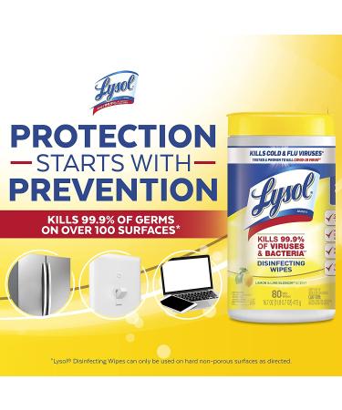 Lysol Disinfectant Wipes 80 Count x 2 - Lemon & Lime Blossom Scent, Multi-Surface Antibacterial Cleaning Wipes - Buy Online on GoSupps.com
