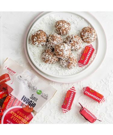  SUPER FUDGiO SUPER FUDGiO Organic Vegan & Gluten Free Sweets - Strawberry - Natural Ingredient Sweets - Palm Oil Free - 100% Organic Coconut Milk & Coconut Sugar | Pack 10 x 150g | Strawberry - Buy Online on GoSupps.com
