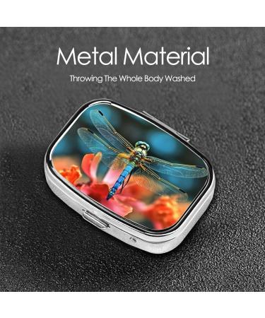 Dragonfly Flower Print Small Pill Case - Travel Pill Organizer Cute Purse Pill Box 2 Compartment Design for Travel & Gifts - Buy Online on GoSupps.com