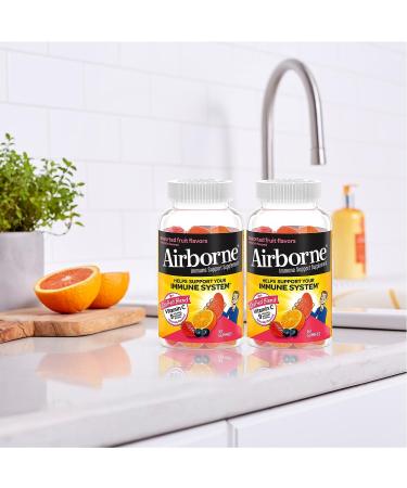 Airborne 750mg Vitamin C Gummies for Adults - Immune Support with Antioxidants Vit C & E - 2x63ct Assorted Fruit Flavor - Buy Online on GoSupps.com
