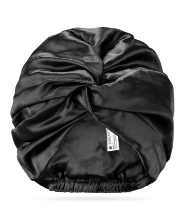 Navaris satin sleeping cap for women - sleep turban hair wrap - hair hood sleeping hood bonnet - satin curls cap curled hood - hood in black rubber band