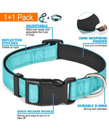 Ladoogo Reflective Dog Collar with Soft Neoprene Padding | Adjustable Nylon Collar for Small, Medium, Large Dogs | Breathable & Reflective | Blue | 1 Pack - Buy Online on GoSupps.com