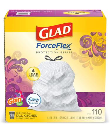 Glad ForceFlex Protection Series 13 Gal Trash Bags 110 Ct - Gain Moonlight Breeze with Febreze | Convenient Packaging - Buy Online on GoSupps.com