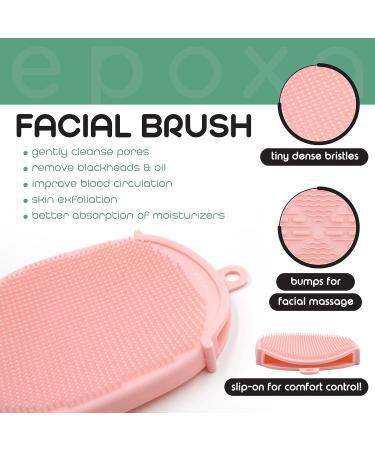 Silicone Body Scrubber & Exfoliating Facial Brush Set - Double Sided Quick Dry Antimicrobial - Perfect for Showering - Pink - Buy Online on GoSupps.com