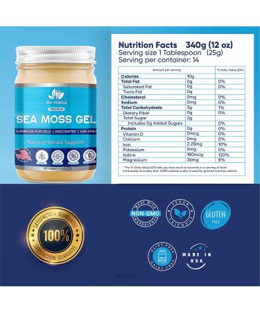 Sea Moss Gel by BioVitalica - Organic Irish Sea Moss Gel - Premium Quality Dr Sebi Vegan Superfood - 100% Natural 12oz - Buy Online on GoSupps.com