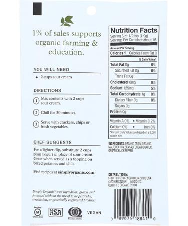 Simply Organic Dip Mix  French Onion  1.1 oz - Buy Online on GoSupps.com