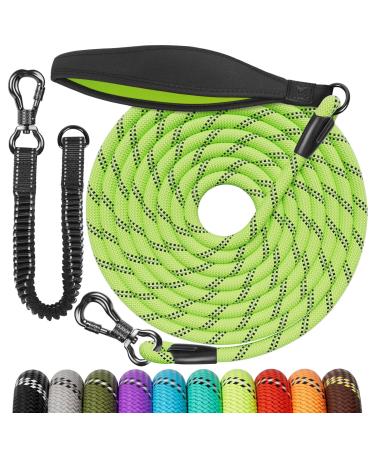 Aystkniet Bungee drag line for dogs 3m 5m 10m 15m 20m 30m shock -absorbing dog leash with padded handle reflective threads lockable hook for medium large dog 5m 8mm green