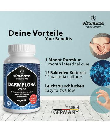 Darmflora Vital Capsules - High Dose Probiotics | 60 Vegan Capsules | 12 Active Cultures + Inulin | 16.2 Billion CFU/Day | Made in Germany - Improve Gut Health - Buy Online on GoSupps.com