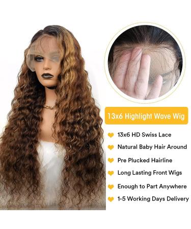 Honey Blonde Ombre Lace Front Wig Human Hair 20 Loose Deep Wave 13x6 HD Transparent Highlight Wigs with Baby Hair 180% Density - 12A Colored Lace Frontal Wig - Buy Online on GoSupps.com