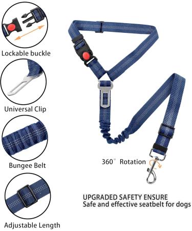 Adjustable Blue Safety Harness for Dogs | Elastic Buffer & 360 Rotary Carabiner | Heavy-Duty Nylon Pet Seat Belt - Buy Online on GoSupps.com
