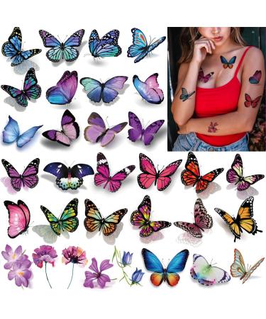 Coszeos 120Pcs Butterfly Temporary Tattoos for Women Girls Kids   Fake Colorful Butterflies Wings Tattoo Stickers Art 3D Waterproof for Face Body Arm Birthday Party Favors Makeup Supplies Gifts
