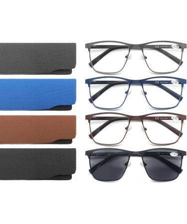 Buy MODFANS 4 Pack Reading Glasses for Men - Blue Light Filter Metal Frame Rectangle Style Stainless Steel +1.50 - Stylish & Comfortable - Buy Online on GoSupps.com
