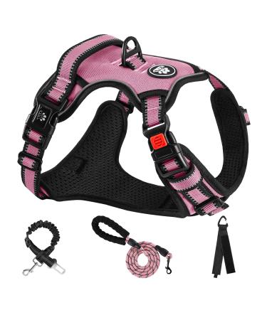 Nestroad anti pull dog harness large dogs leash set pink size xl for dogs large with neck circumference 43 64cm breast circumference 53 89cm contain breast leash safety belt xl neck 43-64cm breast 53-89cm pink pink