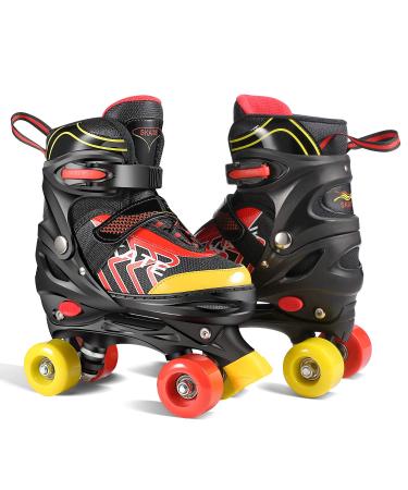 Hikole Kids Roller Skates for Girls Boys, Adjustable 4 Size Black Pink Roller Skates for Kids, Safe and Comfort Skates for Girls Boys Christams Gifts Black&Black S:10C-13C(180mm-205mm)