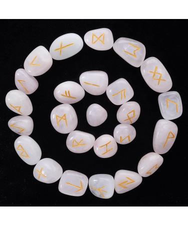 Rose Quartz Gemstone Rune Stones Set | Elder Futhark Alphabet Engraved | 25pcs for Feng Shui, Reiki, Chakra Healing | 15-20mm - Buy Online on GoSupps.com