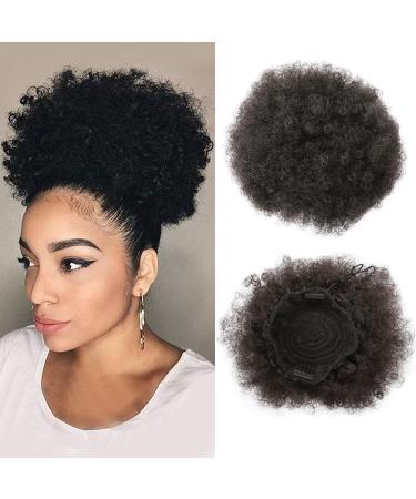 MEIRIYFA Afro Puff Drawstring Ponytail - Short Curly Synthetic Hair Extension Bun with Clips (Black) - Buy Online on GoSupps.com