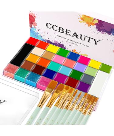 CCbeauty 36 Colors Face Body Paint Oil Professional Flash Non-Toxic Hypoallergenic Halloween Artist Fancy Cosplay Party SFX Face Painting Palette with 10 Green Brushes Kit for Adults Girls 36 Colors With Green Brushes - Buy Online on GoSupps.com