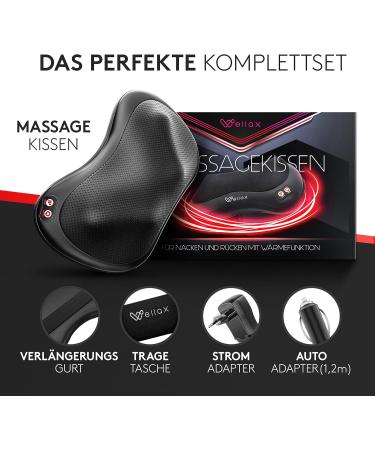 Wellax Shiatsu Neck Massage Pillow with Heat & 360 Rotation - 3 Speed Back & Shoulder Massager - Adjustable Extension Belt - Black - Buy Online on GoSupps.com