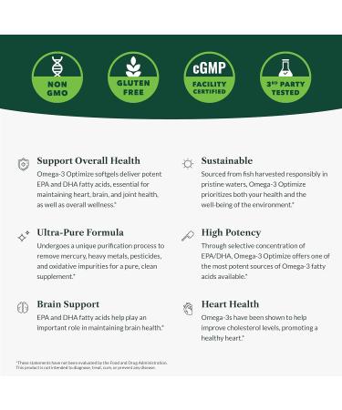 Greens First Omega-3 Optimize Daily Supplement Ultra-Pure Potent Marine Oil - for Heart Brain & Joint Health - High EPA/DHA - Immune Support - 850mg (120 Softgels) - Buy Online on GoSupps.com