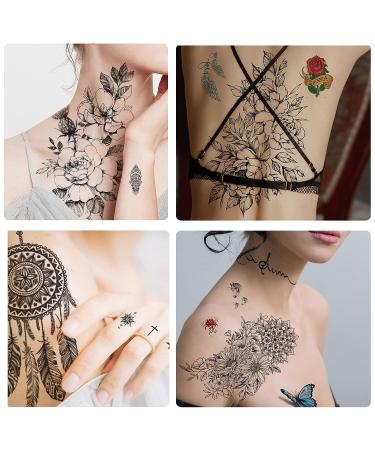 52 Sheets Temporary Tattoos for Women - Includes Large Black Flowers and Colorful Rose Designs - Waterproof and Long Lasting Body Stickers - Buy Online on GoSupps.com