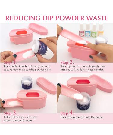 2pcs Dip Powder Recycling Tray System & French Dip Nail Tray Set with Dust Cleaning Brush - Pink & White | AMAZDIP Dipping Powder Nail Glitter Saver Accessories - Buy Online on GoSupps.com