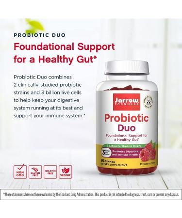 Jarrow Formulas Probiotic Duo Raspberry - 3 Billion CFU - 90 Gummies for Digestive Health - Buy Online on GoSupps.com
