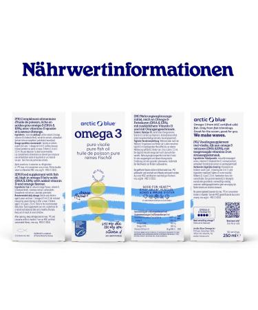 Arctic Blue Omega 3 Fish Oil 250ml - MSC Certified High DHA & EPA No Fish Smell Orange Flavor - Buy Online on GoSupps.com